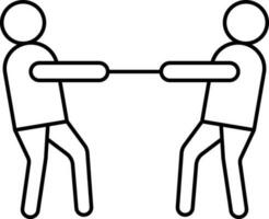 People Playing Tug Of War Icon In Black Line Art. vector