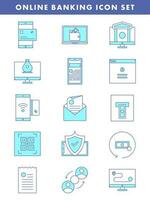 Flat Style Online Banking Icon Set In Blue And White Color. vector