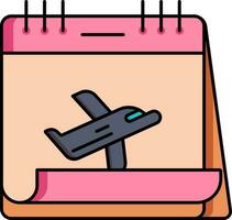 Airplane Symbol on Calendar icon in flat style. vector