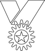 Black line art medal with ribbon. vector