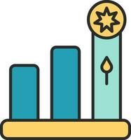 Star With Growing Bar Graph Icon In Yellow And Blue Color. vector