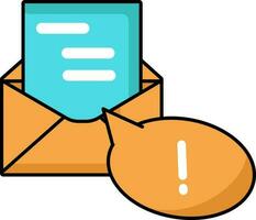 Warning Message or Mail Icon In Orange And Turquoise Color. vector