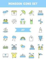 Colorful Monsoon Icon Set In Flat Style. vector