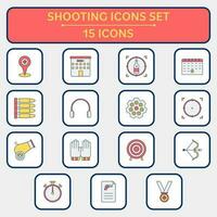 Flat Style Shooting 15 Red And Yellow Icon Set. vector