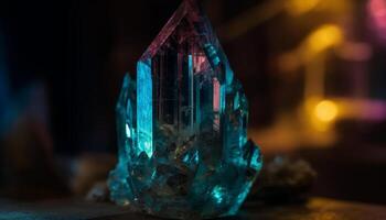 A glowing gemstone, illuminated by vibrant colors and reflections generated by AI photo