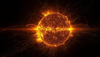 The glowing sphere molecular structure ignites a fiery natural phenomenon generated by AI photo
