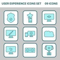 Turquoise User Experience Icon Set On White And Grey Square Background. vector