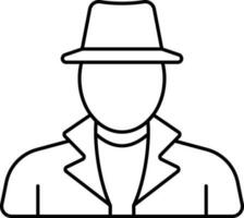 Faceless Detective Man Icon In Black Line Art. vector
