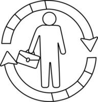 Stroke style of businessman with suitcase on circular arrow. vector