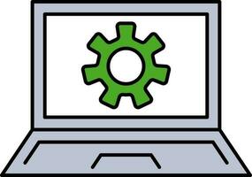 Laptop Setting Icon In Green And Blue Color. vector