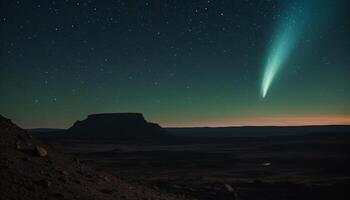 Night sky illuminates majestic mountain peak in Milky Way galaxy generated by AI photo