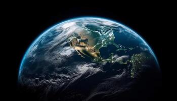 global comunicaciones orbital planeta tierra, cartografía naturaleza topografía y agua generado por ai foto