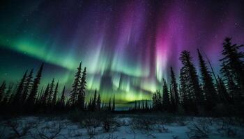 Majestic mountain range illuminated by multi colored star field in winter generated by AI photo