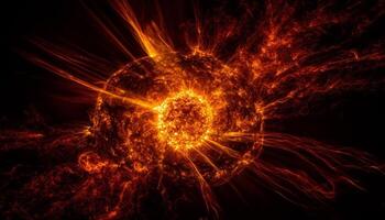 Abstract fiery fractal explodes in glowing natural phenomenon of heat generated by AI photo