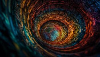 A futuristic abstract design of a glowing multi colored spiral pattern generated by AI photo