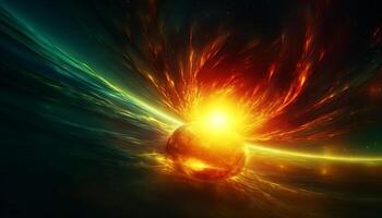 Electricity orbits glowing sphere in abstract galaxy of multi colored nature generated by AI photo