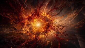 Futuristic illustration of a burning Milky Way galaxy exploding generated by AI photo