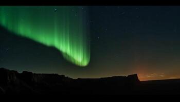 Silhouette of majestic mountain range illuminated by starry night sky generated by AI photo