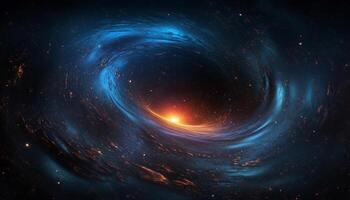 Exploding star shapes orbiting deep galaxy in abstract illustration generated by AI photo