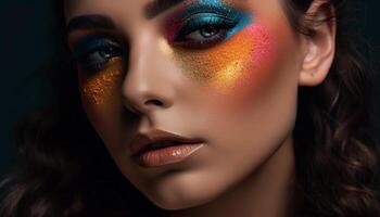 Vibrant young beauty with creative make up and elegant fashion style generated by AI photo