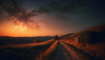 lechoso camino ilumina majestuoso montaña rango en estrellado noche cielo generado por ai foto