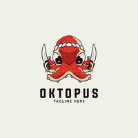 Octopus  chef character logo, food logo template vector