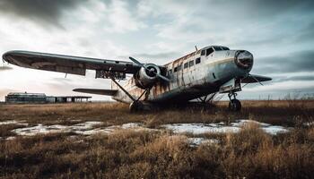 el antiguo combatiente avión hélice hilado como eso tomó vuelo generado por ai foto