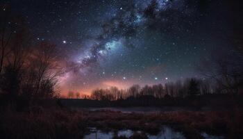 lechoso camino ilumina estrellado noche cielo, un misterio en naturaleza generado por ai foto