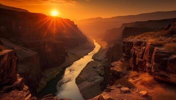 Majestic sunset over eroded sandstone cliff, tranquil beauty in nature generated by AI photo