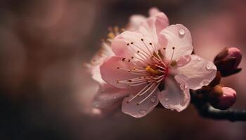 vibrante Cereza florecer en suave enfocar, nuevo vida en primavera generado por ai foto