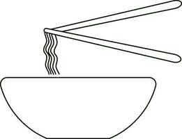 Black line art noodles in bowl with chopsticks. vector