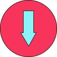 Blue download sign in pink circle. vector