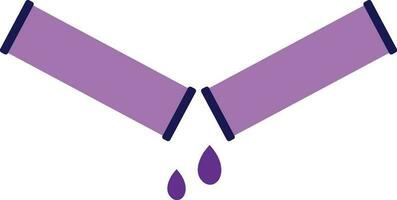 Purple broken pipe and falling water. vector