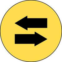 Black transfer arrows in yellow circle on white background. vector