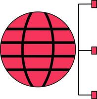 Network connection with globe in pink and black color. vector