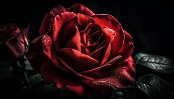 Freshness and fragility of a single rose in close up generated by AI photo