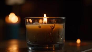 The glowing flame of the candle brings relaxation and comfort generated by AI photo