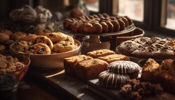 un gastrónomo selección de horneado bienes magdalenas, galletas, y magdalenas generado por ai foto