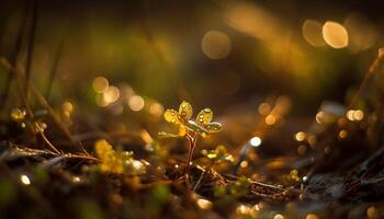 Vibrant wildflower blossom glows in dewy dawn sunlight outdoors generated by AI photo