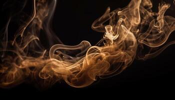 Fiery smoke waves create abstract patterns on black backdrop generated by AI photo