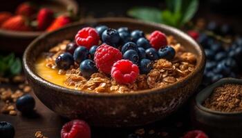 A gourmet breakfast bowl with fresh berries, granola, and yogurt generated by AI photo