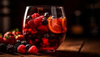 A gourmet cocktail with fresh berry fruit and organic ingredients generated by AI photo