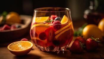 Refreshing summer cocktail with organic citrus fruit and juicy berries generated by AI photo