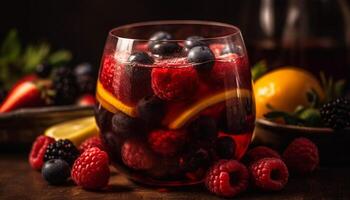 Refreshing summer cocktail with ripe berries and fresh citrus slices generated by AI photo