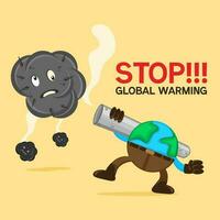 stop global warming design with planet and smoke concept vector