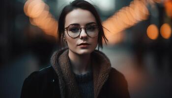 un confidente joven mujer con elegancia y belleza mirando al aire libre generado por ai foto