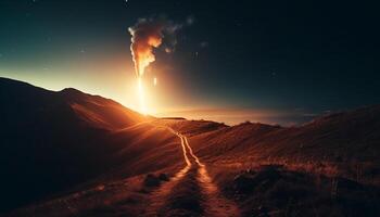 Mountain peak silhouetted against the Milky Way in tranquil dusk generated by AI photo