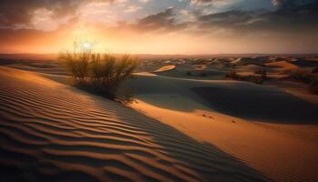 Tranquil sunset over majestic sand dunes in arid Africa generated by AI photo