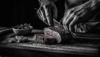 A la parrilla filete de carne de res, un gastrónomo comida cocido a perfección generado por ai foto