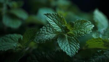 Fresco menta verde hoja agrega un perfumado Condimento a culinario creaciones generado por ai foto